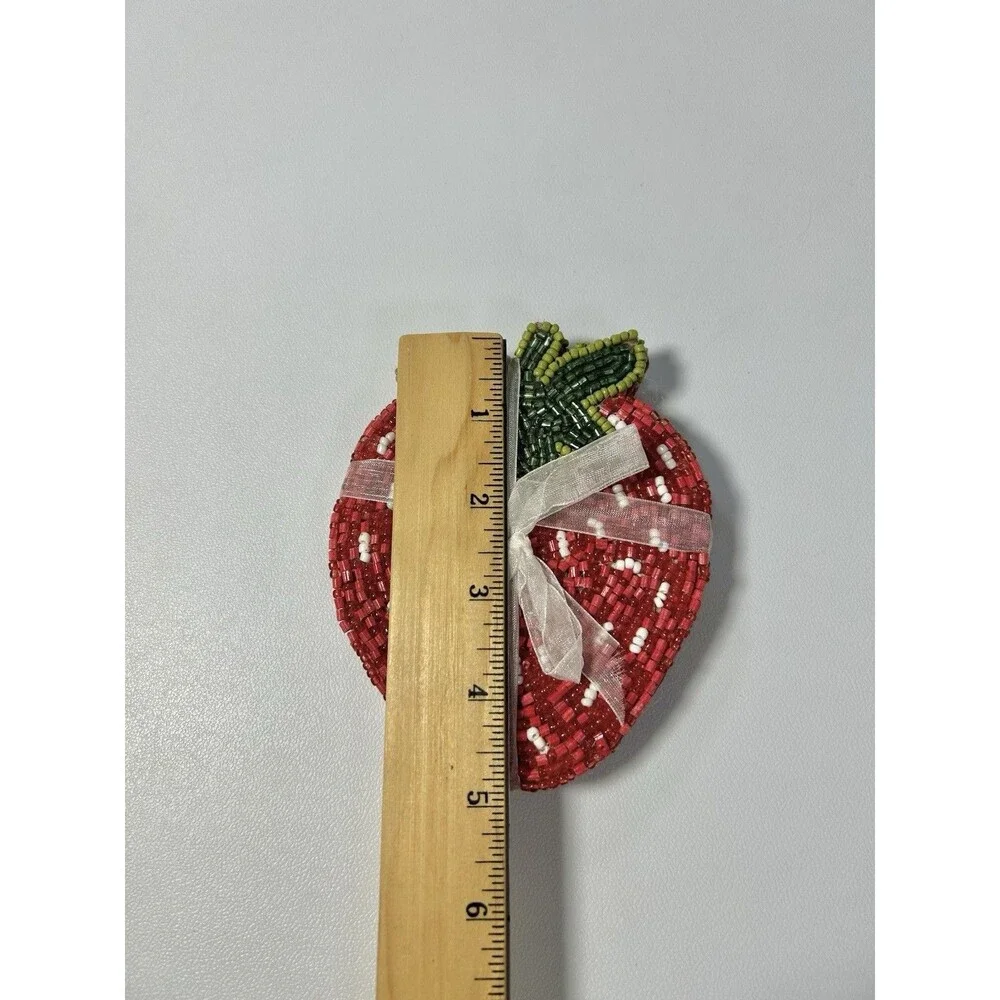 Strawberry Hand Beaded Drink Coasters Set of 4 Fruit Kitchen Cottage Decor